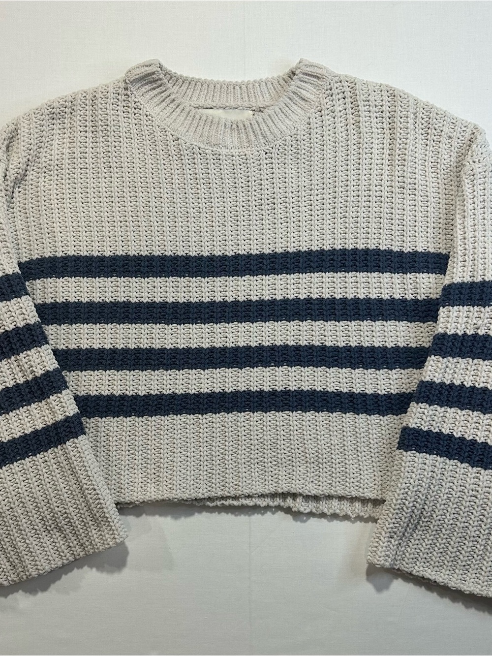 Pink Rose Cream and Navy Striped Crewneck Sweater